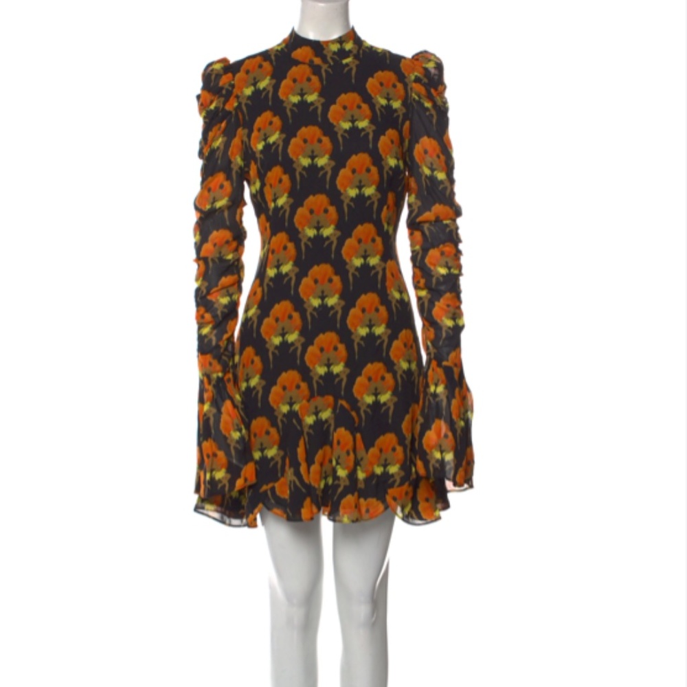 De La Vali A-Line Dress Black Dancing Girl Print Ruffle Embellishment